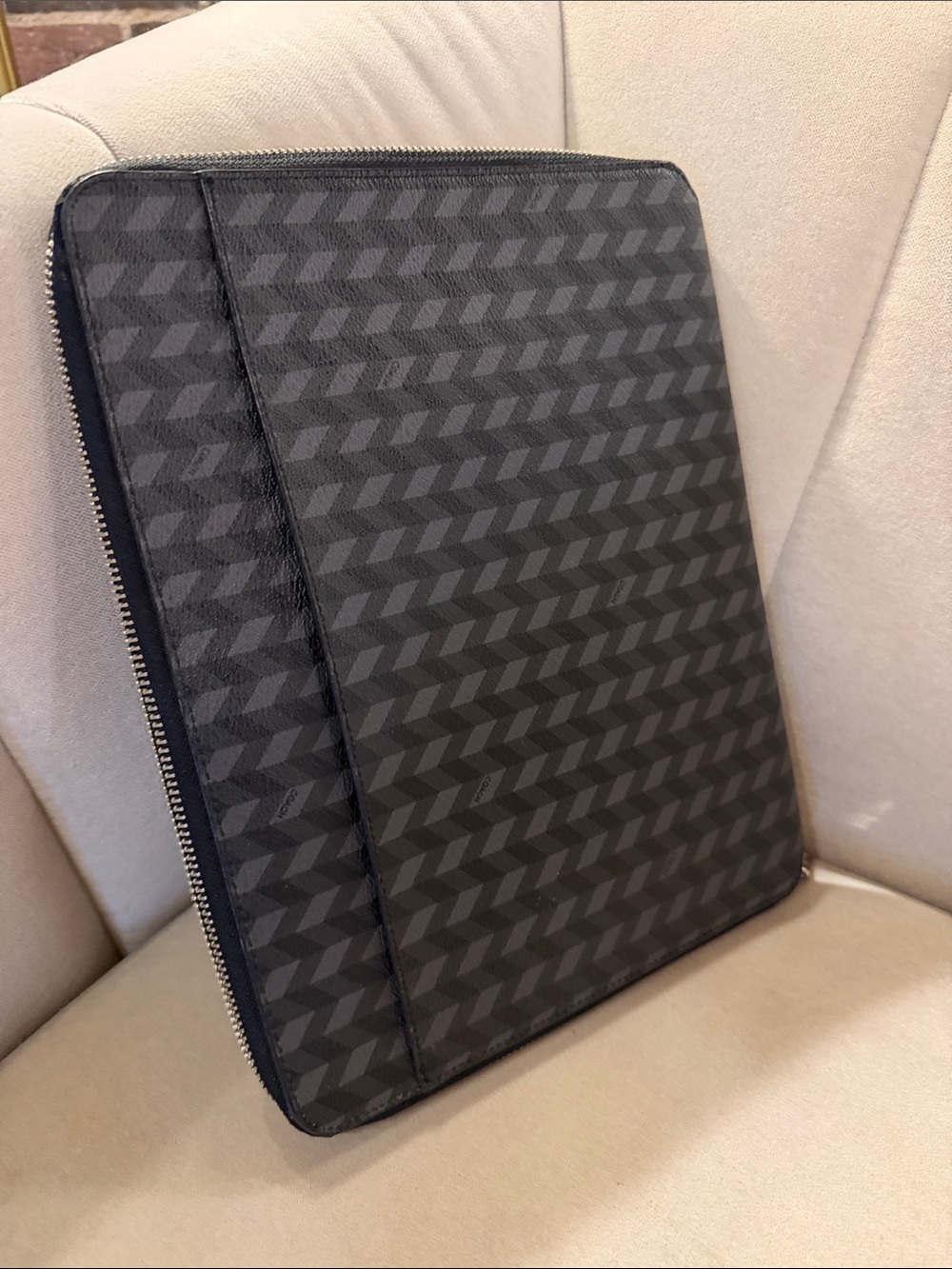 Coach Zip Around Tech/iPad Portfolio Case, Black Herringbone (New)